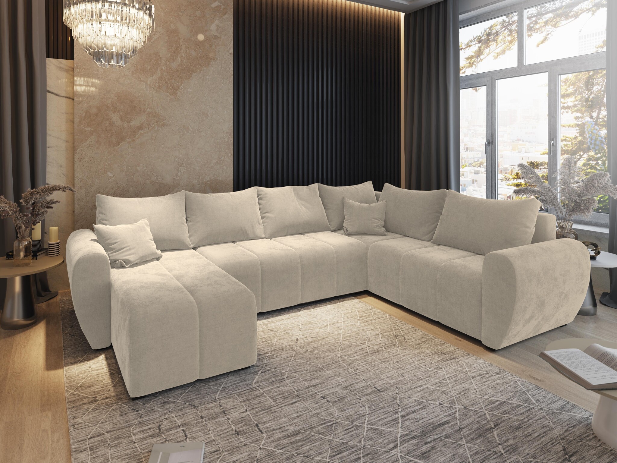 ACTIEDEAL Slaapbank met opbergruimte Max | Beige | U-bank XL Rechts