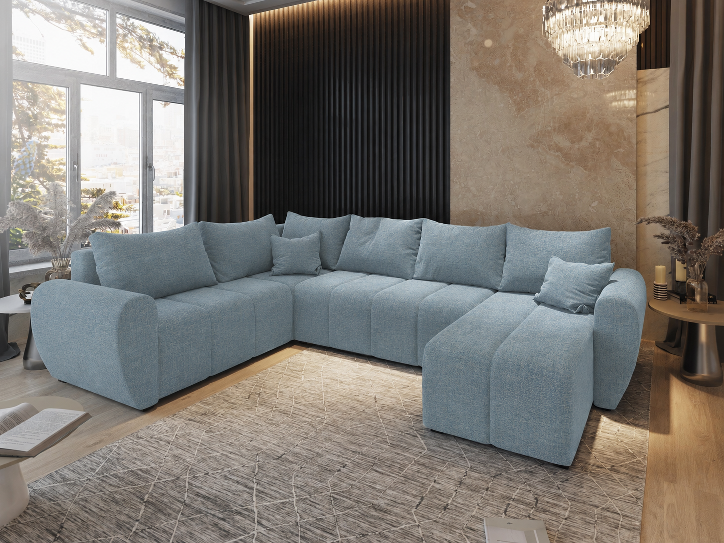 ACTIEDEAL Slaapbank met opbergruimte Max | IJsblauw | U-bank XL Links