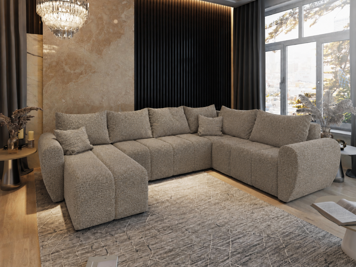 ACTIEDEAL Slaapbank met opbergruimte Max | Donkerbeige | U-bank XL Rechts