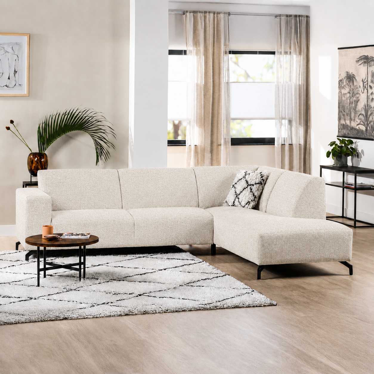 ACTIEDEAL Hoekbank Mara | Rechts | Stof Creme