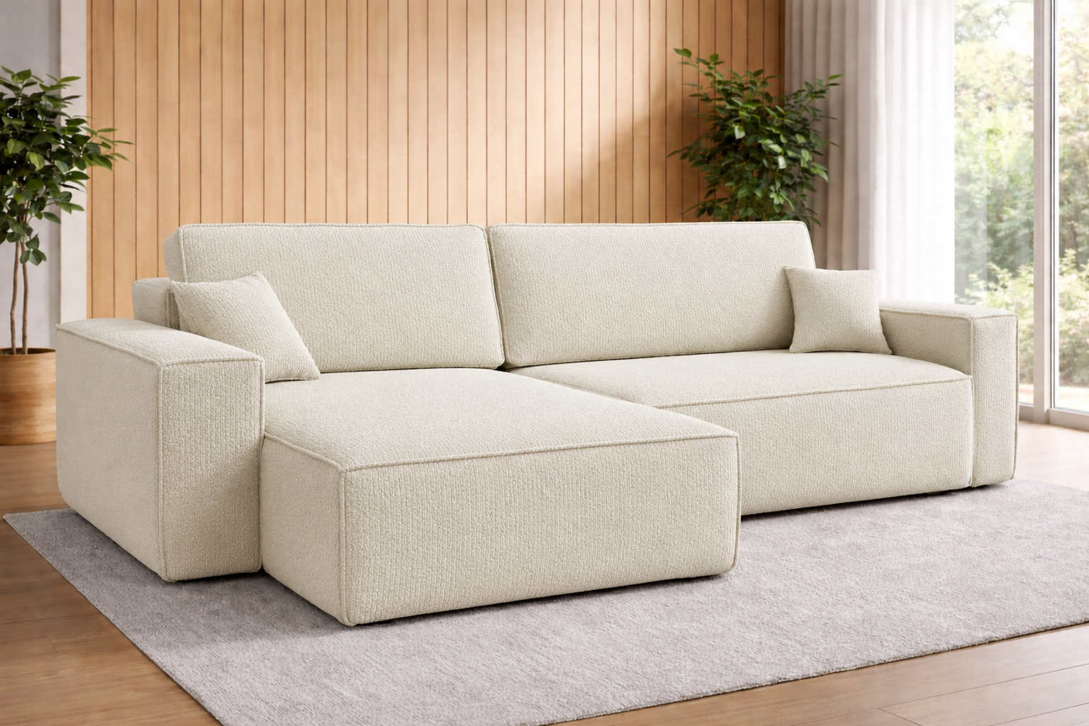 ACTIEDEAL Slaapbank Karlo XL | Velvet Creme - L-Hoekbank 3-zits met opbergruimte - Univers