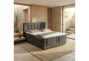 RETOURDEAL Elektrische Boxspring 160 x 200 - stof Antraciet| Hoofdbord King (Niet in originele verpakking (slecht verpakt) + Stofschade aanwezig)