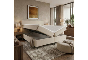 RETOURDEAL OpbergBoxspring 160 x 200 - stof Beige | Schade box (Niet in originele verpakking + Stofschade aanwezig)