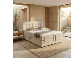 RETOURDEAL Elektrisch Boxspring 160 x 200 Beige | Hoofdbord King (Niet in originele verpakking (slecht verpakt) + Stofschade/vlekken aanwezig)