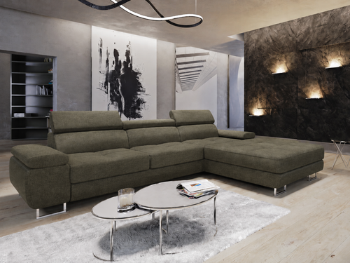 ACTIEDEAL Slaapbank met opbergruimte Sem | Suede Mosgroen | L-hoekbank Rechts