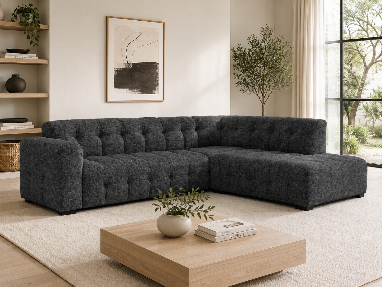 ACTIEDEAL L-Hoekbank Sara | Stof Antraciet