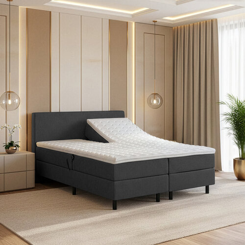 RETOURDEAL Elektrisch Boxspring 180 x 200 Antraciet | Hoofdbord Basic (Niet in originele verpakking + Stofschade aanwezig)