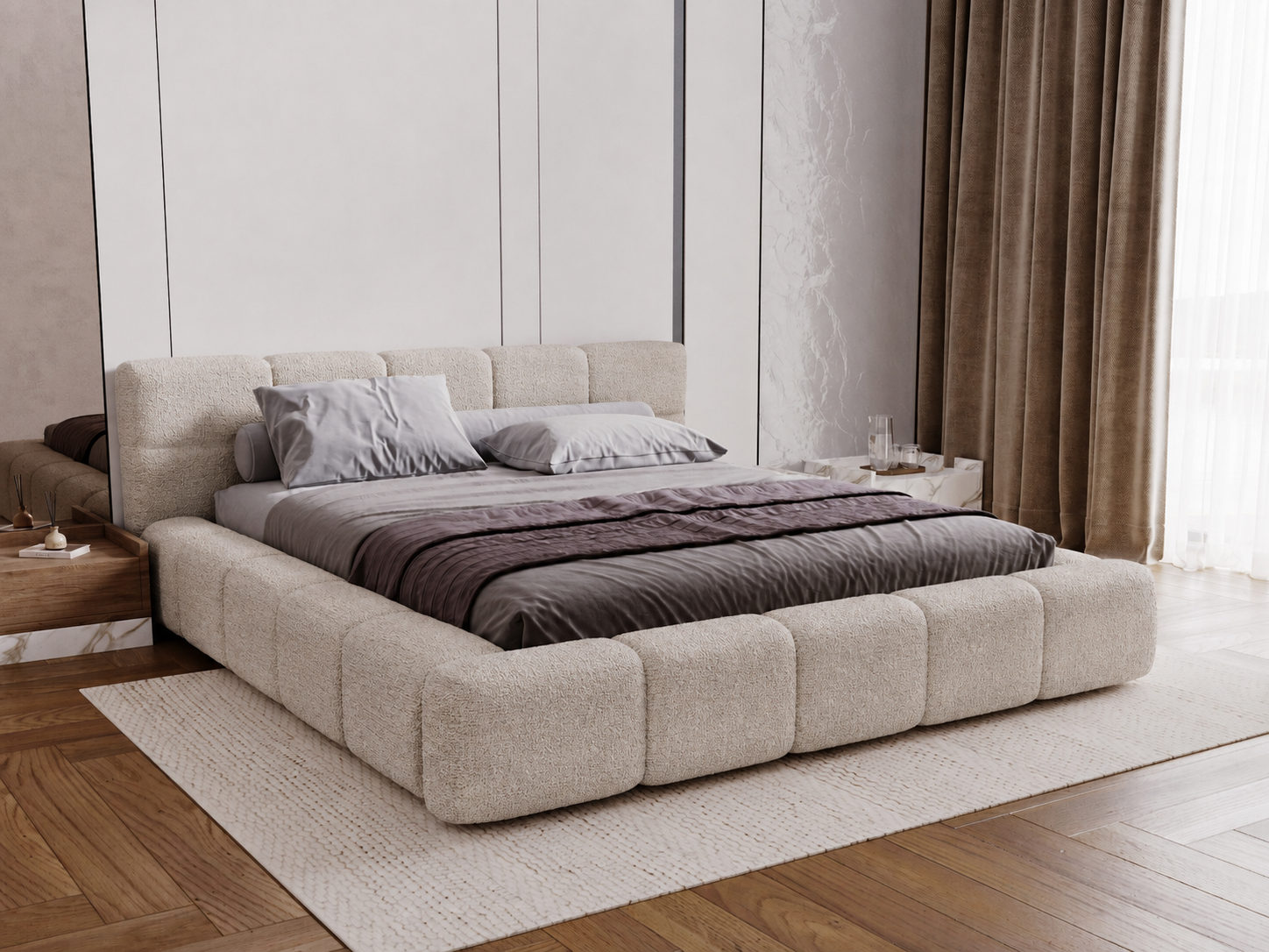 RETOURDEAL Opbergbed 140 x 200 - Stof Beige | Como - Zonder Matras - incl. Gasdrukvering (Niet in originele verpakking + Kans op Stofschade)