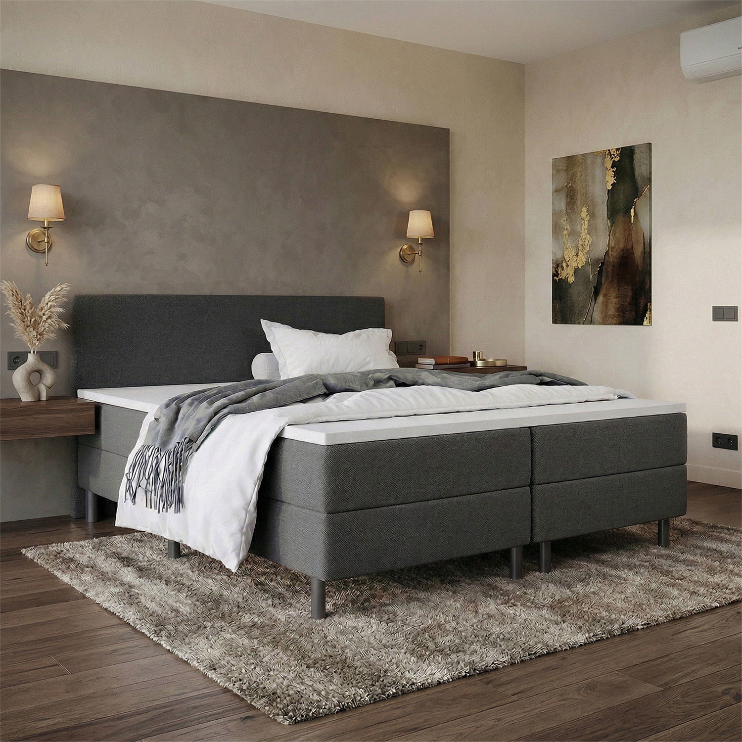 ACTIE Vaste Boxspring 200 x 200 - Stof Antraciet | GRATIS TOPPER