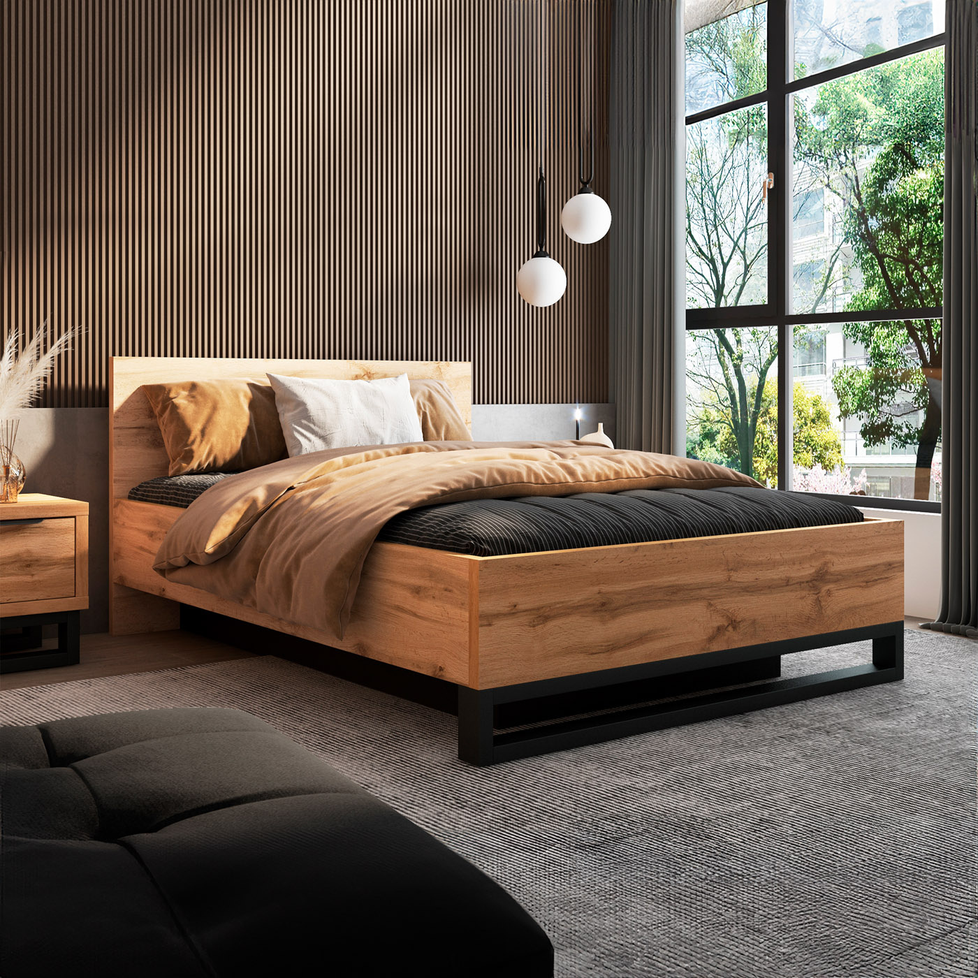 ACTIE Houten Bed Halmstad - 140 x 200 - Wotan Eiken | Zonder Matras