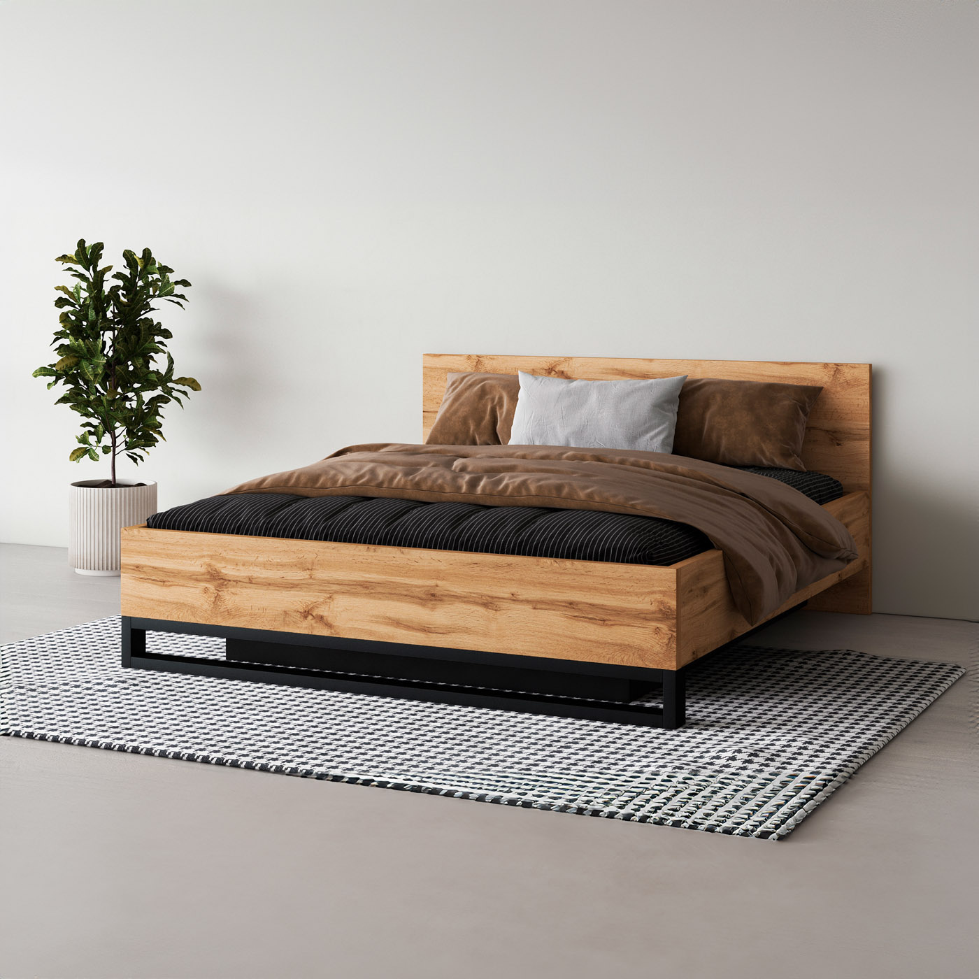 ACTIE Houten Bed Halmstad - 140 x 200 - Wotan Eiken | Zonder Matras