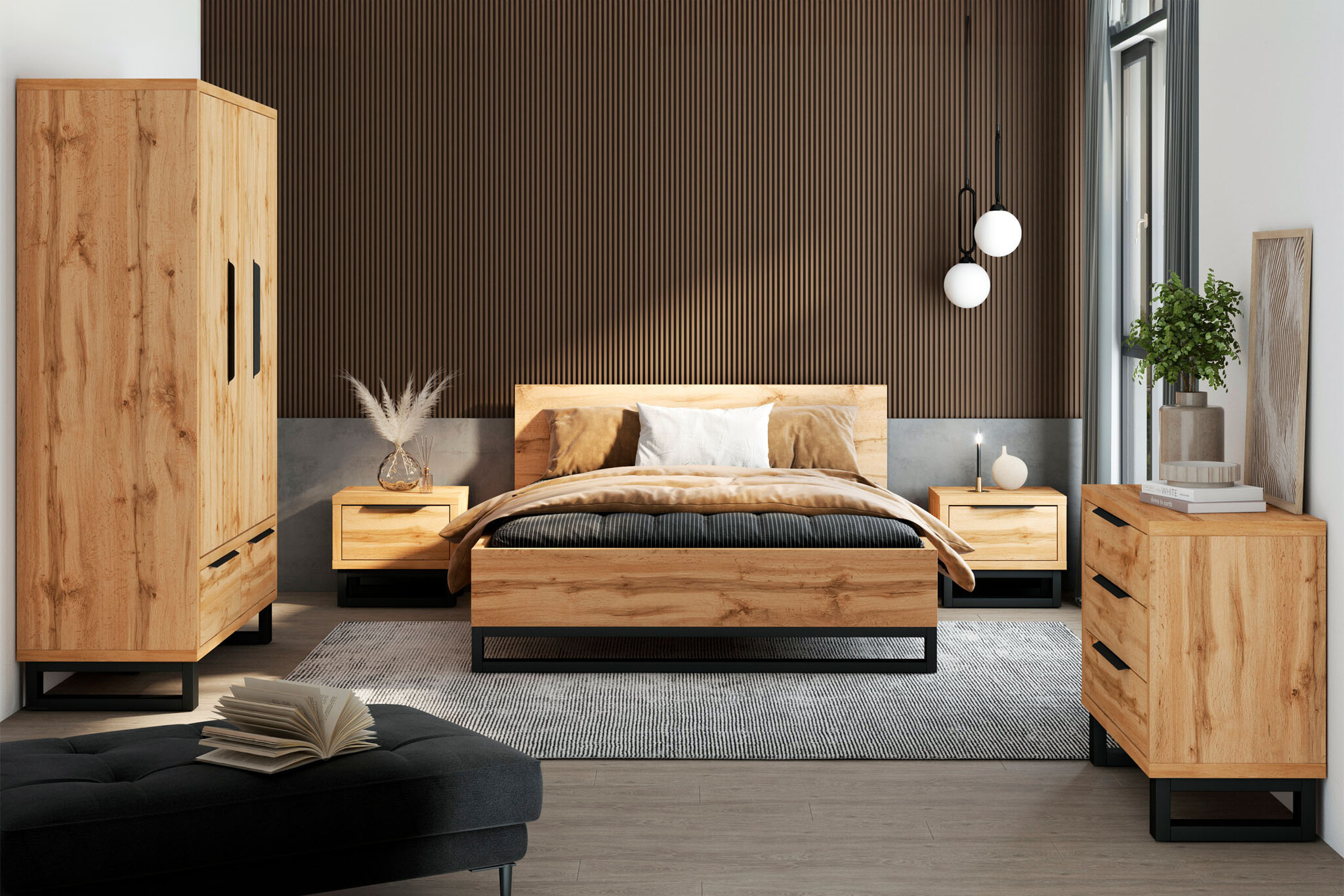 ACTIE Houten Bed Halmstad - 140 x 200 - Wotan Eiken | Zonder Matras