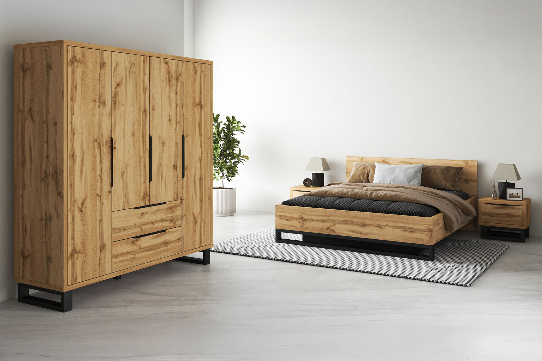 ACTIE Houten Bed met Opbergruimte Halmstad - 180 x 200 - Wotan Eiken | Zonder Matras