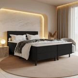 RETOURDEAL Boxspring 200 x 200 - Zwart | Hoofdbord Glad (Stofschade) + Groot Medium Pocketvering Matras (Stofschade)