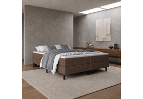 ACTIEDEAL Boxspring Zonder Hoofdbord 200 x 200 - Stof Taupe |  GRATIS TOPPER + 2x Medium Matrassen