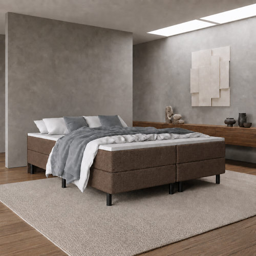 ACTIEDEAL Boxspring Zonder Hoofdbord 200 x 200 - Stof Taupe |  GRATIS TOPPER + 2x Medium Matrassen