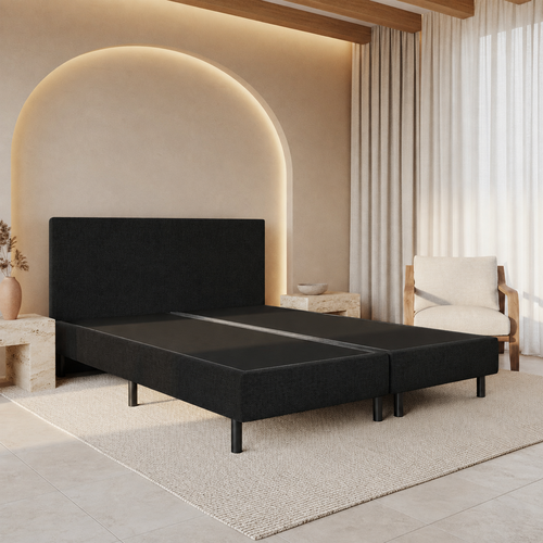ACTIEDEAL Boxspring Zonder Matras 200 x 220 - Stof Zwart | Hoofdbord Glad