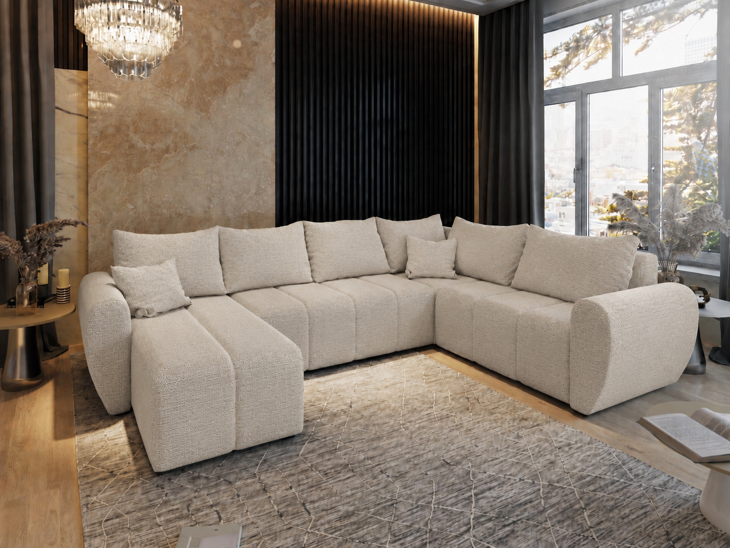 ACTIEDEAL Slaapbank met opbergruimte Max | Beige | U-bank XL Rechts