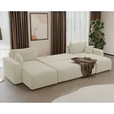 ACTIEDEAL U-bank Ribstof Beige - Slaapbank met opbergruimte - Pim