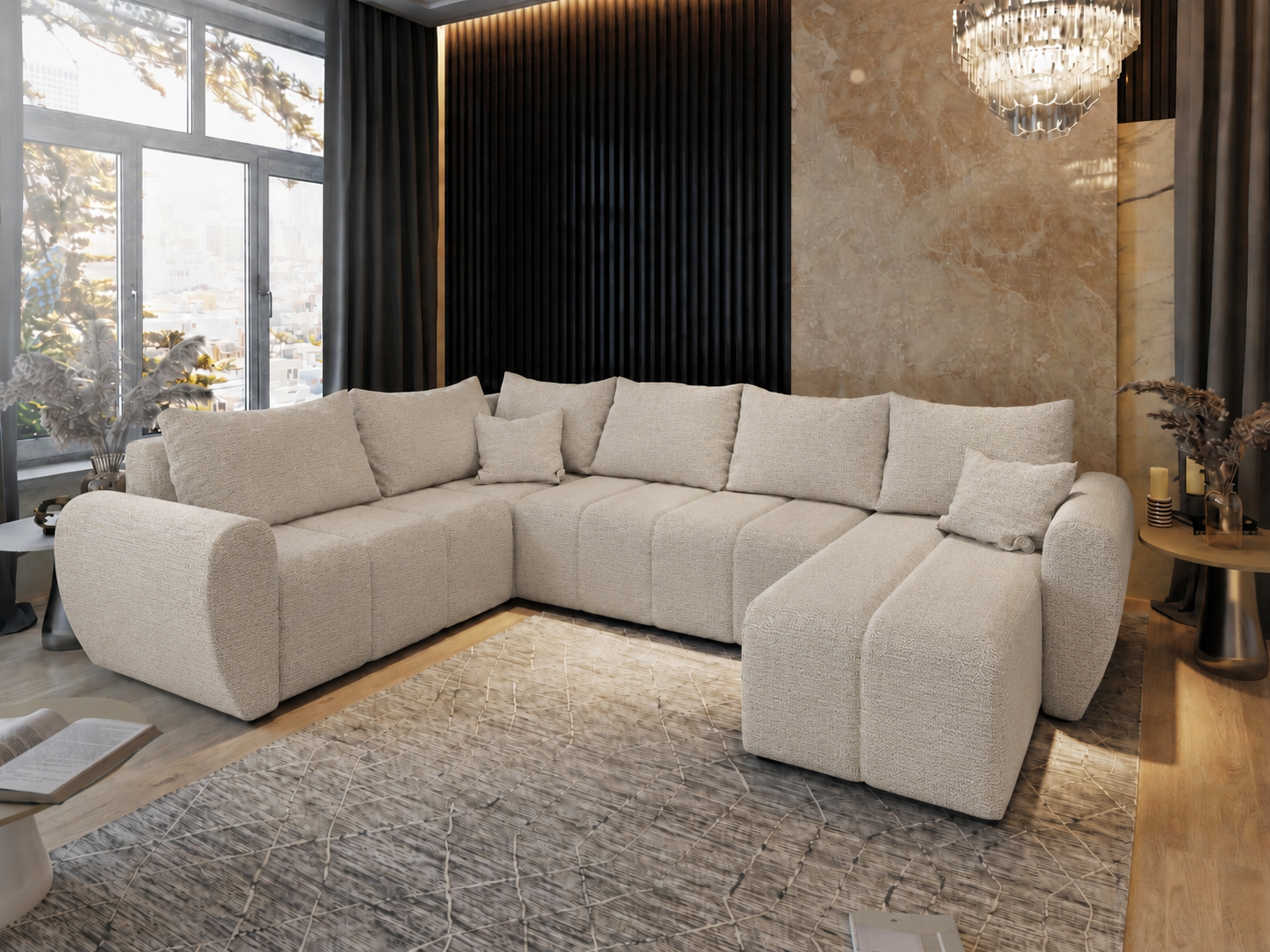 ACTIEDEAL Slaapbank met opbergruimte Max | Beige | U-bank XL Links