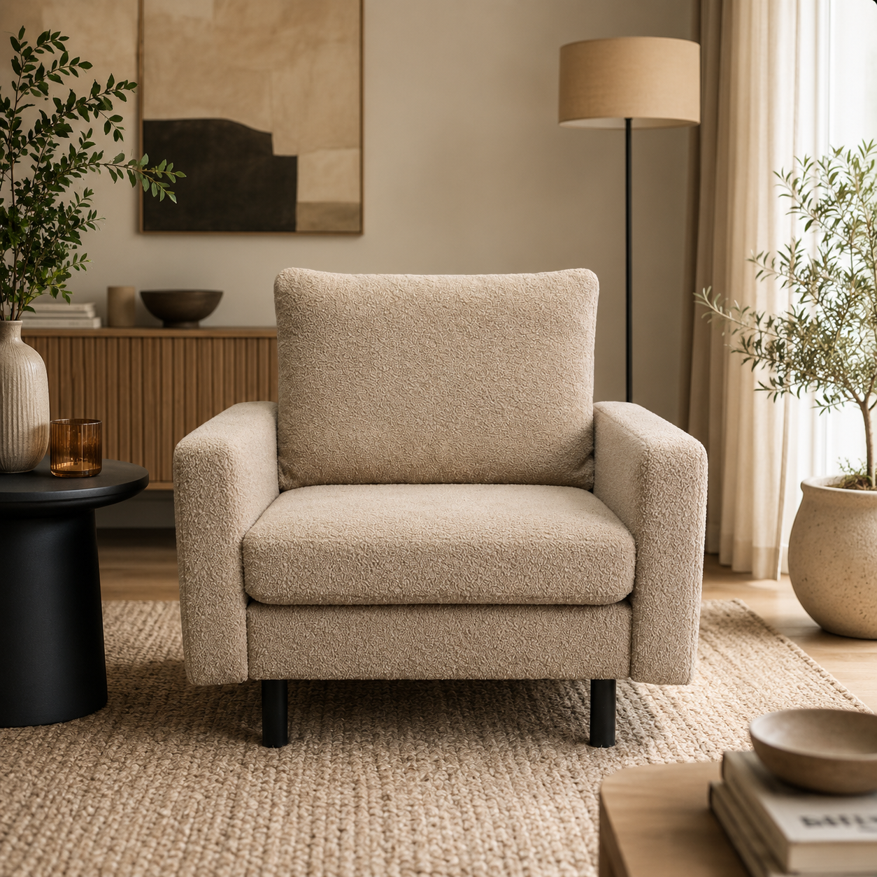 SHOWROOMMODEL Fauteuil Teddystof Beige  - Comfortabele Zitstoel - Hawaï (Stevig opnieuw verpakking / Kans op Gebruikssporen)
