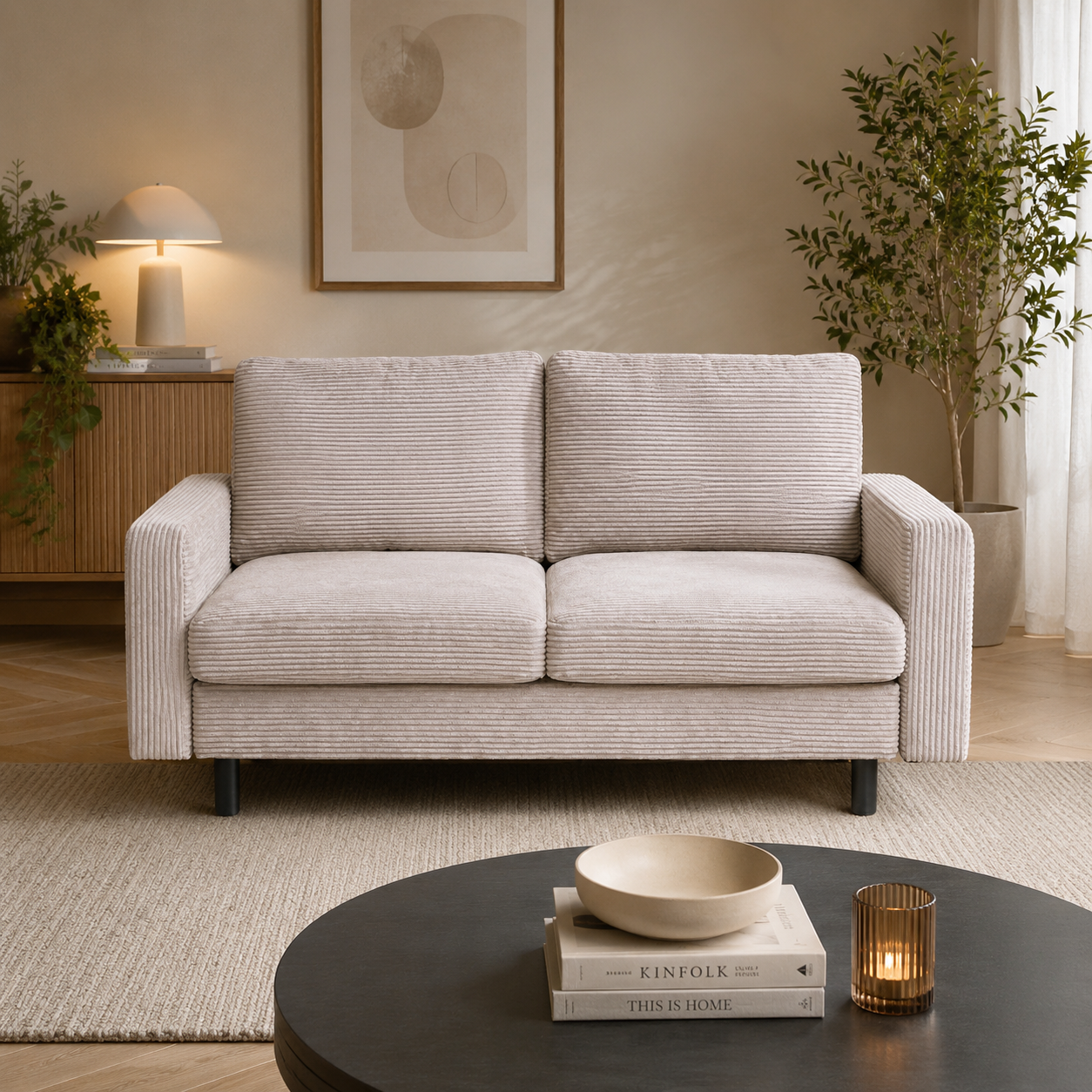 SHOWROOMMODEL Zitbank 2-zits Ribstof Crème - Comfortabele Sofa - Hawaï (Stevig opnieuw verpakking / Kans op Gebruikssporen )