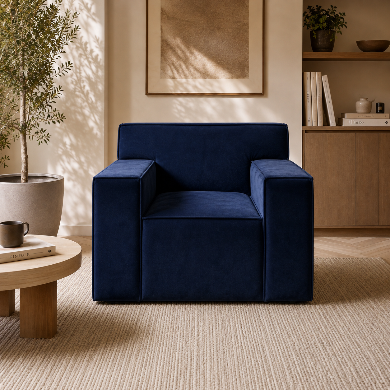 SHOWROOMMODEL Fauteuil Milaan - Velvet Blauw - Comfortabel - z.g.a.n