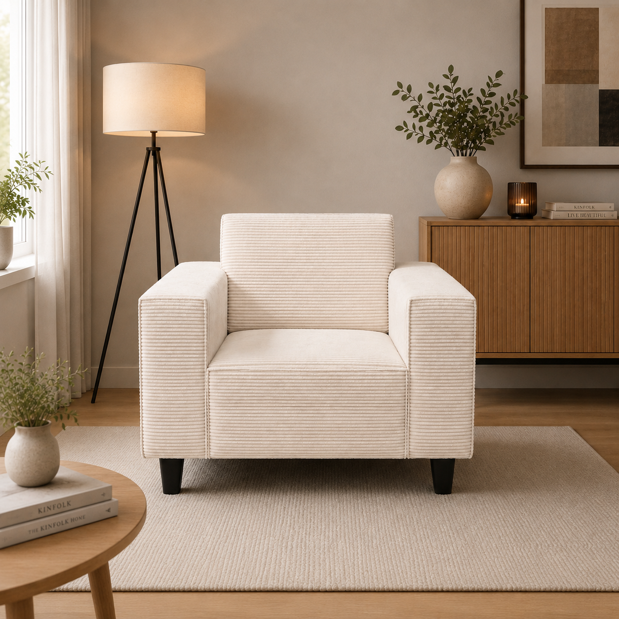 SHOWROOMMODEL Fauteuil Jakarta -Ribstof Crème - Comfortabel - z.g.a.n.