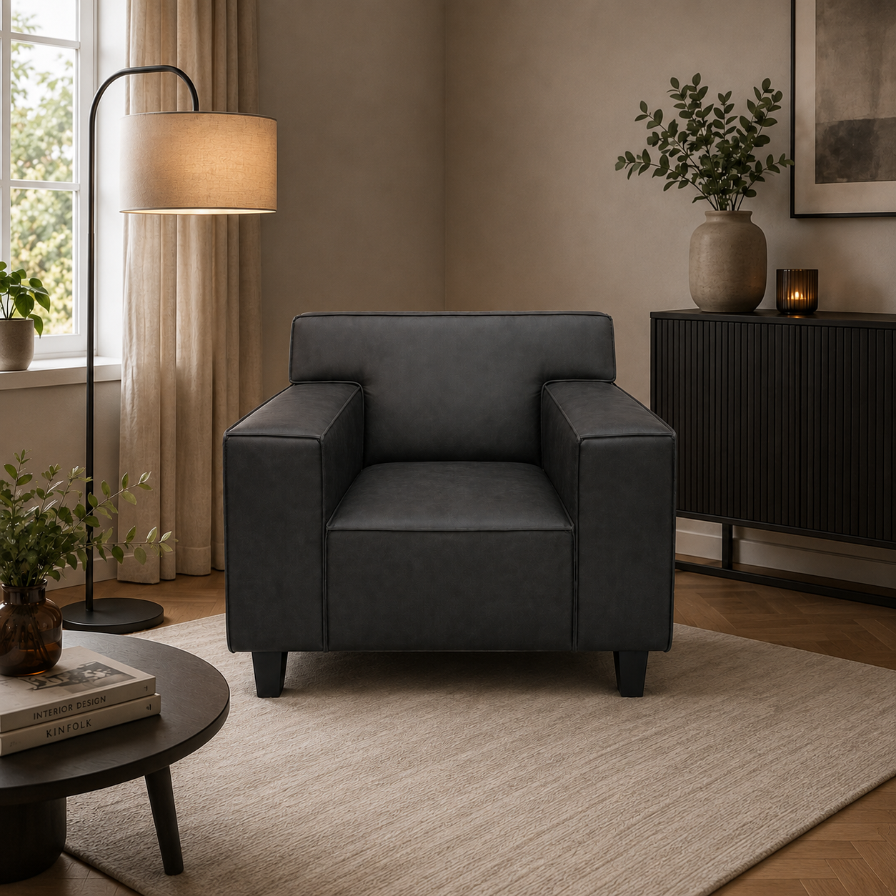 SHOWROOMMODEL Fauteuil Denver Suede-look Antraciet - Comfortabel - z.g.a.n.