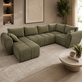SHOWROOMMODEL U-bank XL Stof Groen - U-Slaapbank XL met opbergruimte - Max (Stevig opnieuw verpakking / Kans op Gebruikssporen)