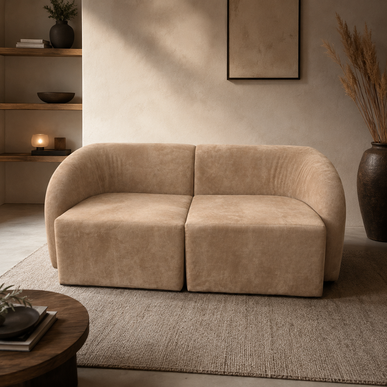 SHOWROOMMODEL Zitbank 2-zits Suede-look Beige - Moderne Zitbank - Athene (Stevig opnieuw verpakking / Kans op Gebruikssporen)