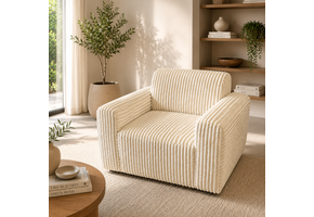SHOWROOMMODEL Fauteuil - Luxe Fluffy Ribstof Crème / Beige - Helsinki  z.g.a.n.