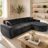 SHOWROOMMODEL Hoekbank Ribstof Antraciet - Comfortabele Hoekbank - Helsinki (Stevig opnieuw verpakking / Kans op Gebruikssporen)