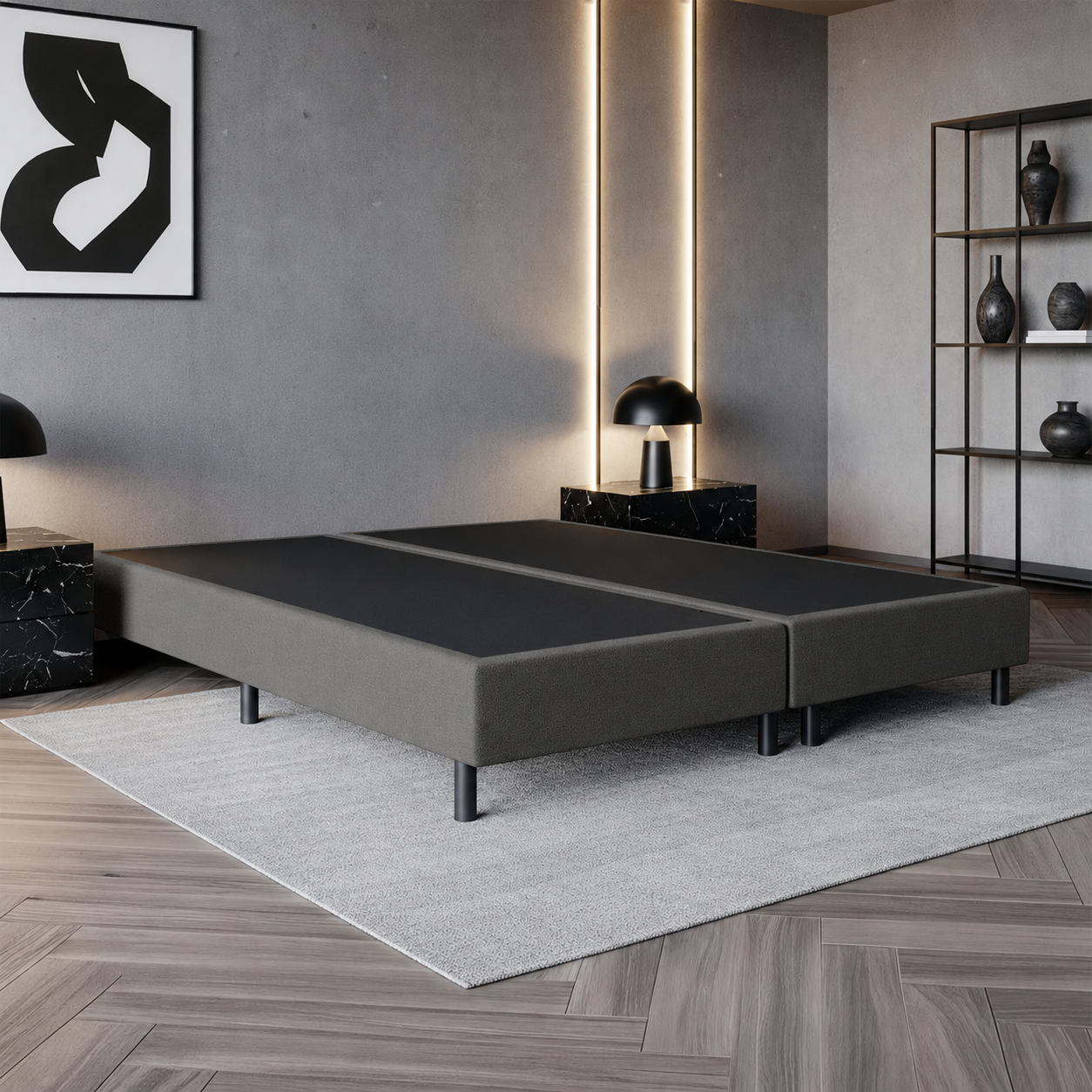 RETOURDEAL Boxspring Boxen 160 x 210 - Stof Antraciet | 20 cm Hard Box - Extra lange maat (Niet in originele verpakking + Kans op Schade)