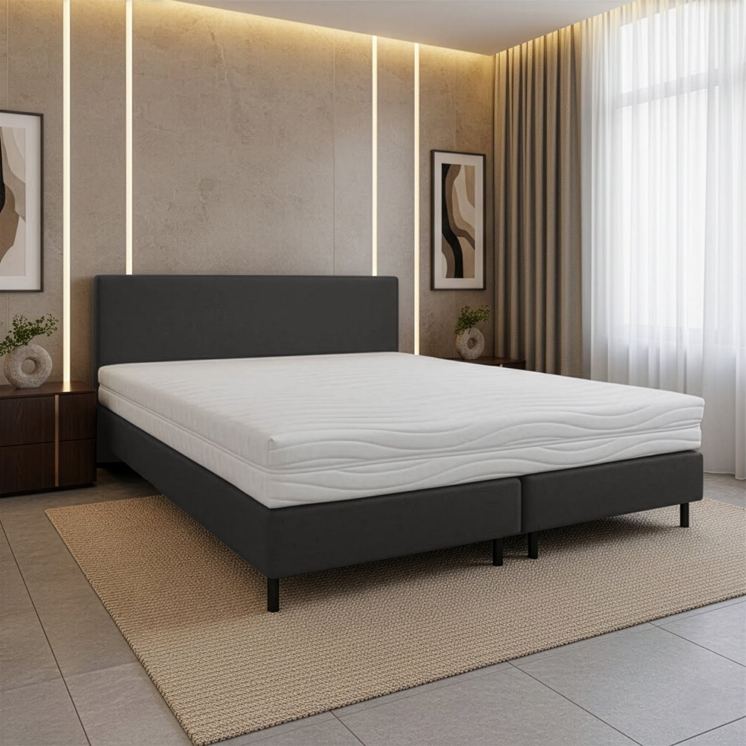 ACTIEDEAL Boxspring 140 x 220 - stof Antraciet | Incl. Pocketvering Matras