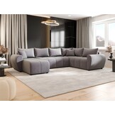 RETOURDEAL U-bank Stof Beige | Slaapbank met opbergruimte - Max U-XL (Niet in originele verpakking / Stofschade & vlekken aanwezig)