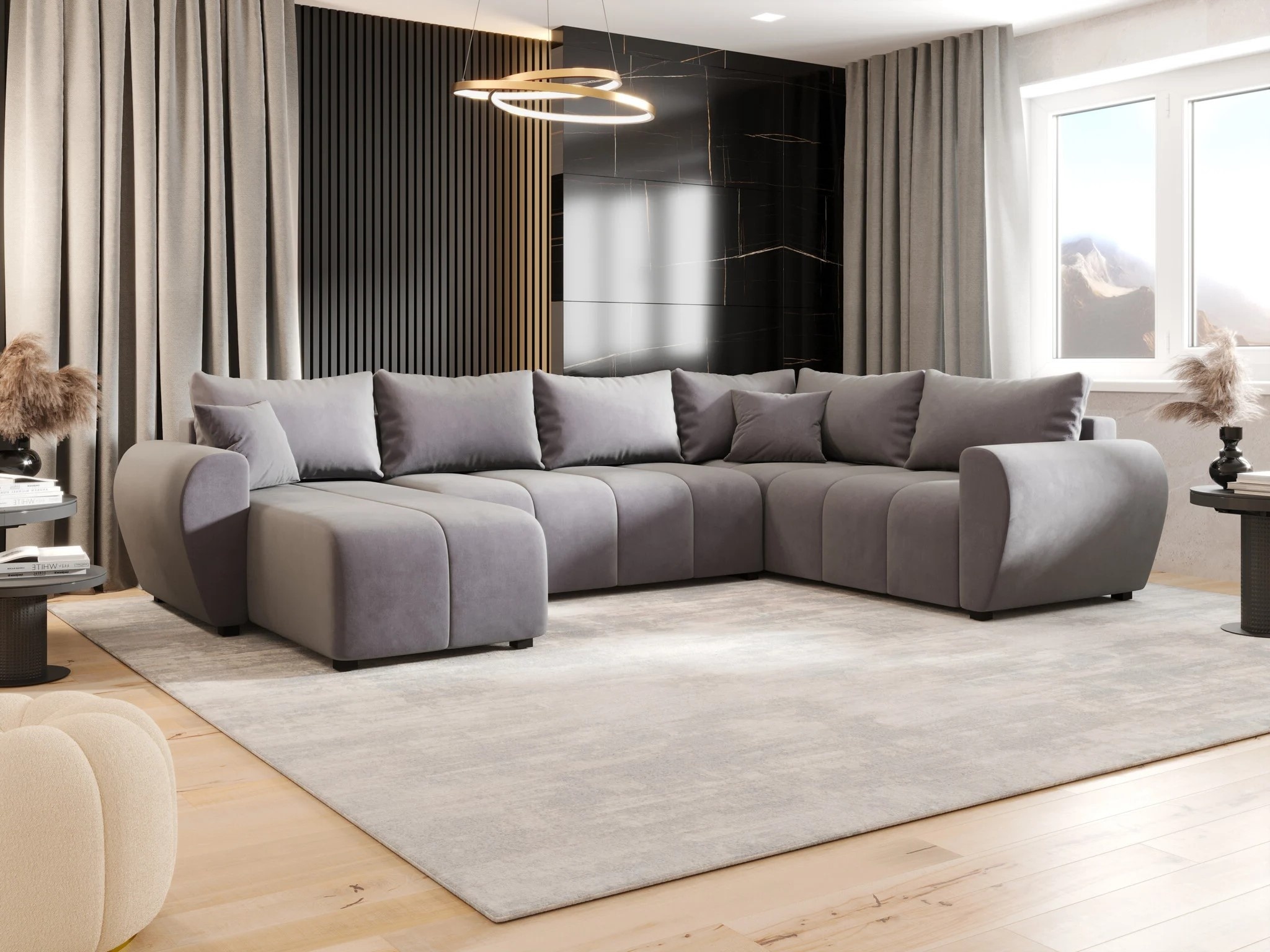 RETOURDEAL U-bank Stof Beige | Slaapbank met opbergruimte - Max U-XL (Niet in originele verpakking / Stofschade & vlekken aanwezig)
