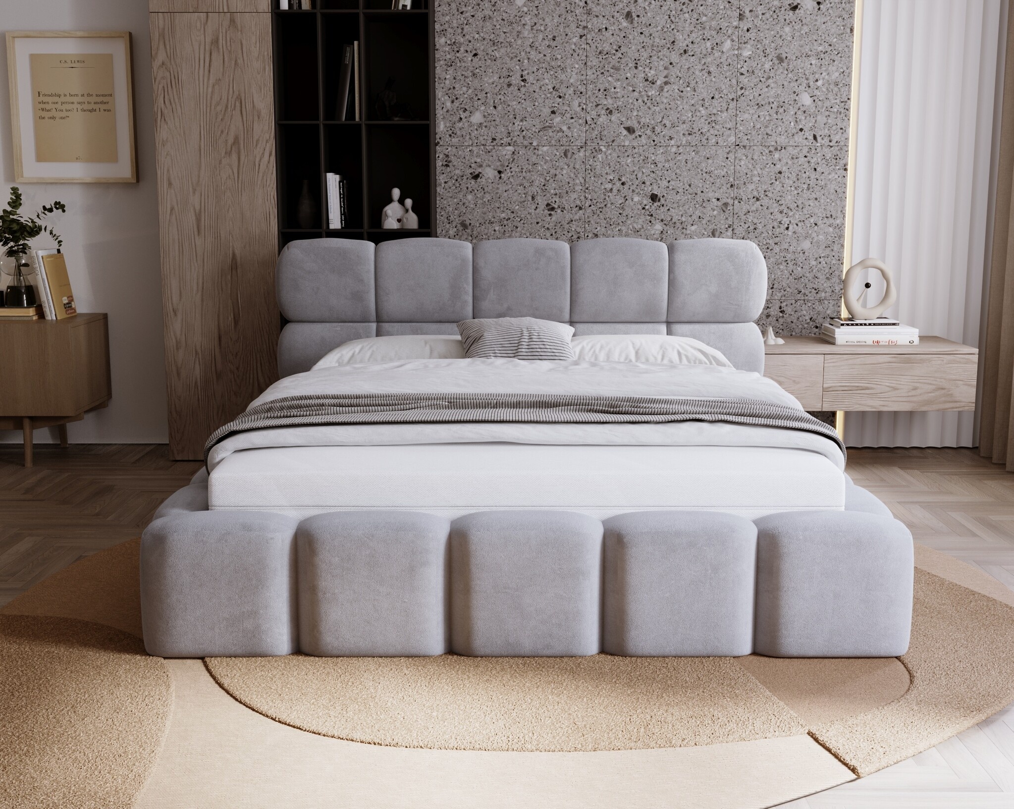 ACTIE Opbergbed 200 x 200 - Stof Antraciet | Como - Zonder Matras + incl. Gasdrukvering