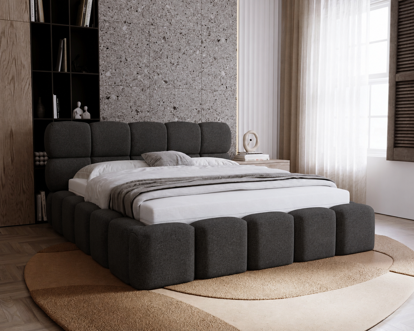ACTIE Opbergbed 200 x 200 - Stof Antraciet | Como - Zonder Matras + incl. Gasdrukvering