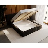 ACTIE Opbergbed 200 x 200 - Suede-look Zwart | Kaila - Zonder Matras + Hout incl. mechanische veren