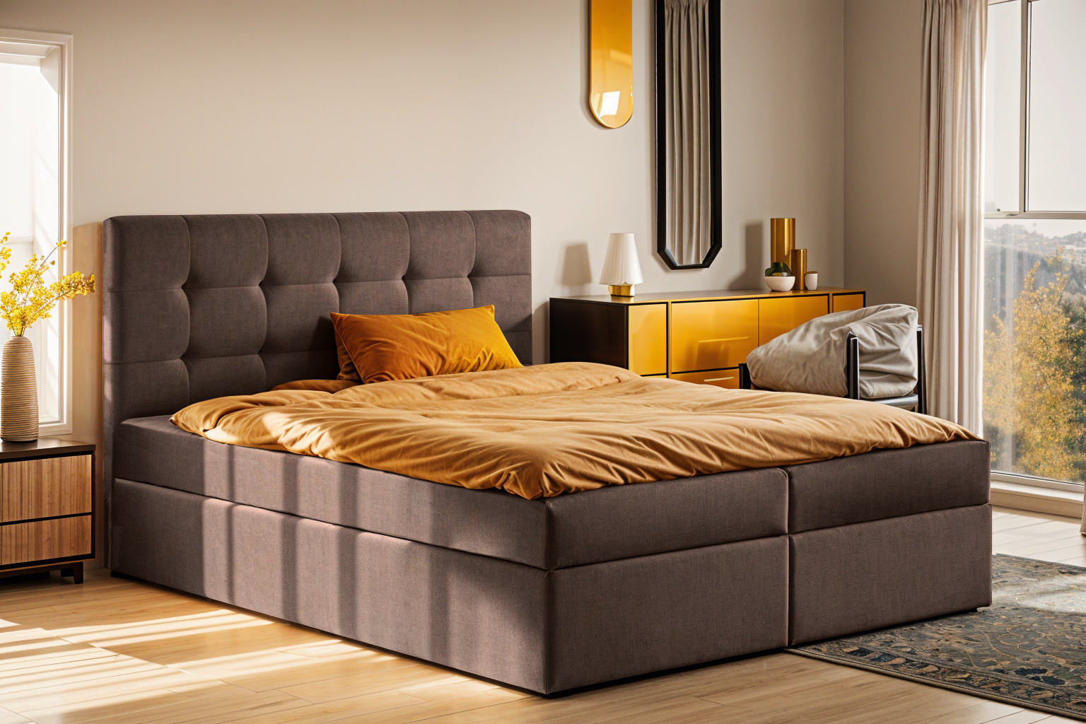 ACTIE Opbergboxspring 200 x 210 - Velvet Bruin | Hoofdbord Glory + bonellvering