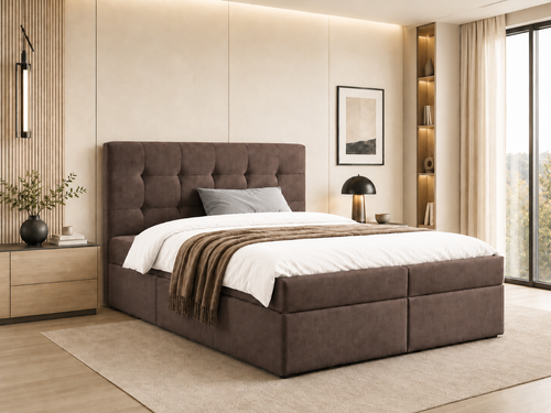ACTIE Opbergboxspring 200 x 210 - Velvet Bruin | Hoofdbord Glory + bonellvering