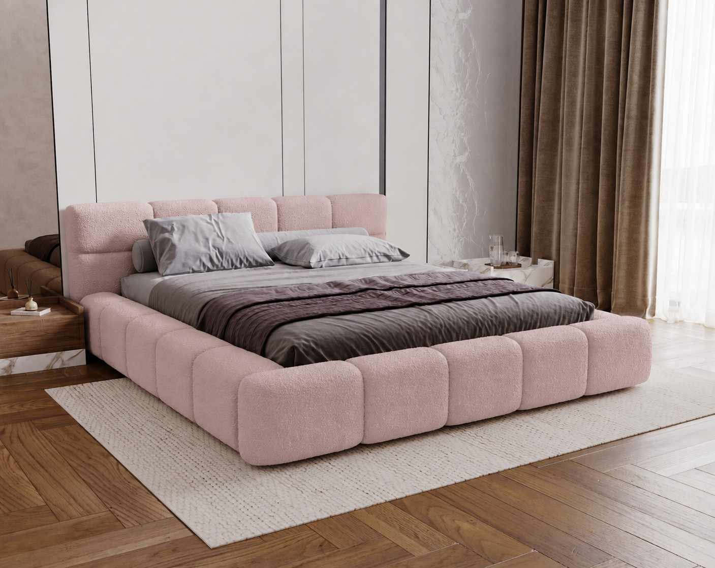 ACTIE Opbergbed 180 x 200 - Stof Oudroze | Coco - Zonder Matras + Hout incl. mechanische veren