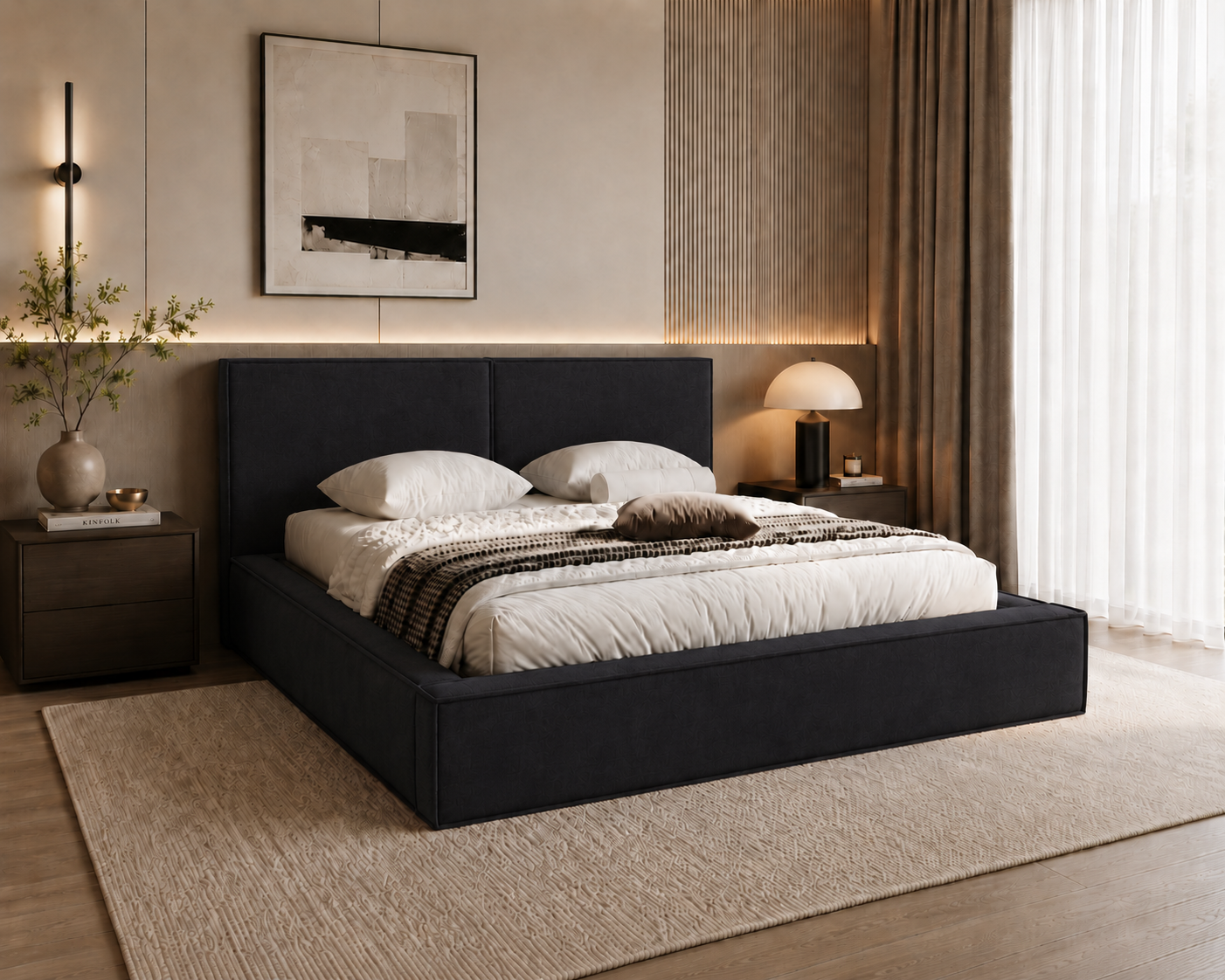 ACTIE Opbergbed 200 x 200 - Suede-look Zwart | Kaila - Zonder Matras + Hout incl. mechanische veren