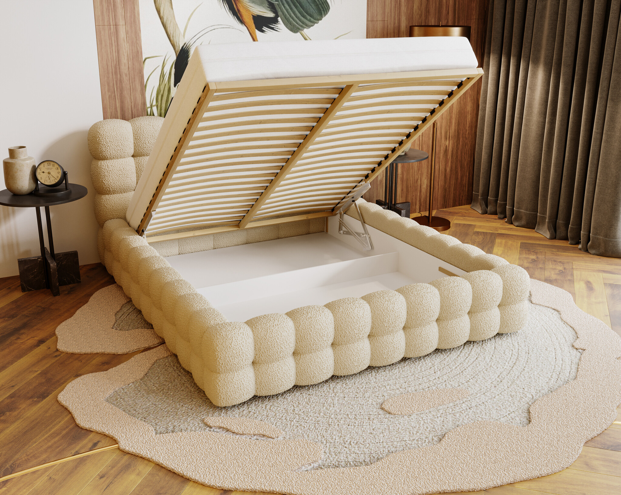 ACTIE Opbergbed 180 x 200 - Teddy stof Zwart | Cato - Zonder Matras + Metaal incl. Gasdrukveren