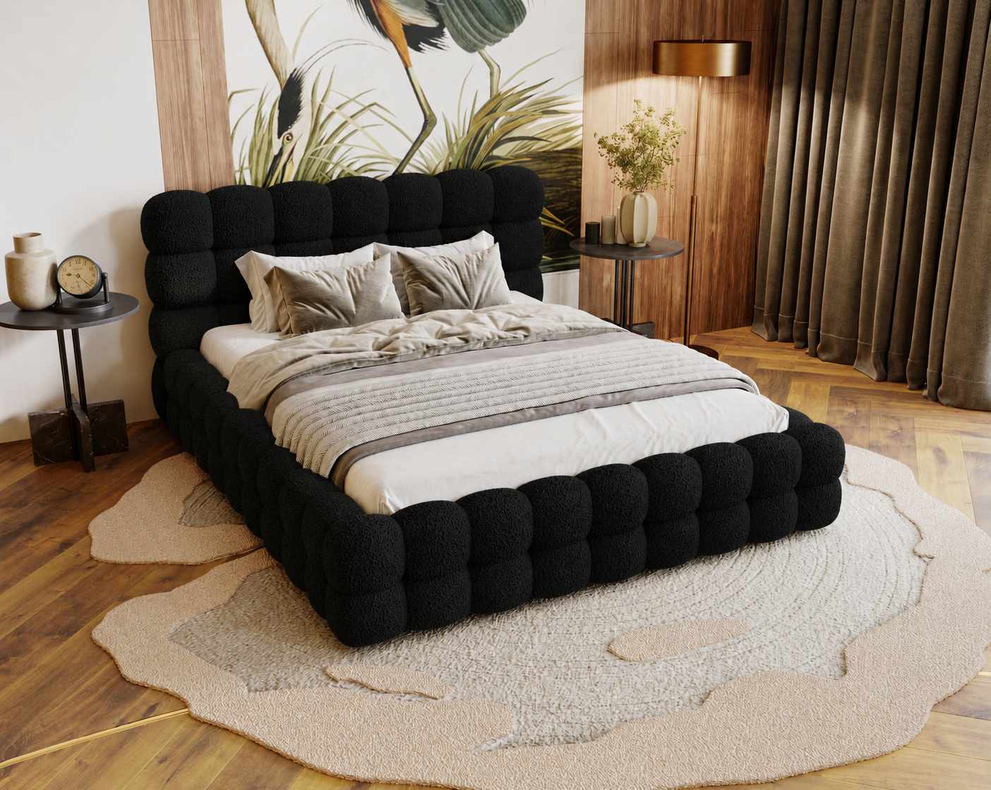 ACTIE Opbergbed 180 x 200 - Teddy stof Zwart | Cato - Zonder Matras + Metaal incl. Gasdrukveren