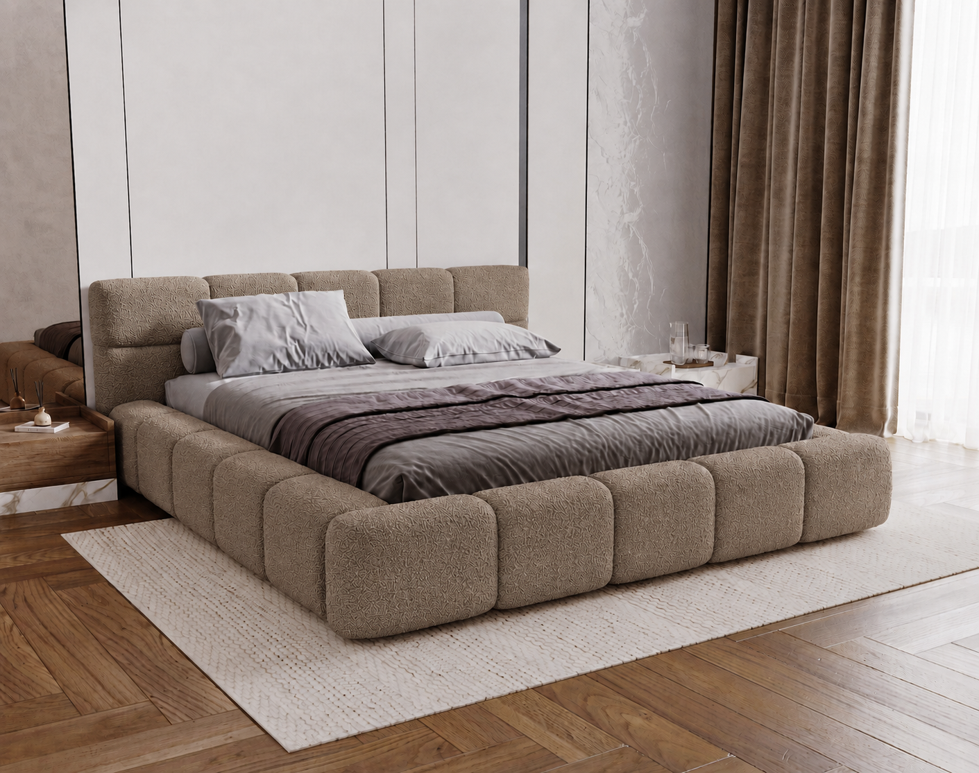 ACTIE Opbergbed 180 x 200 - Stof Donkerbeige | Coco - Zonder Matras + Hout incl. mechanische veren