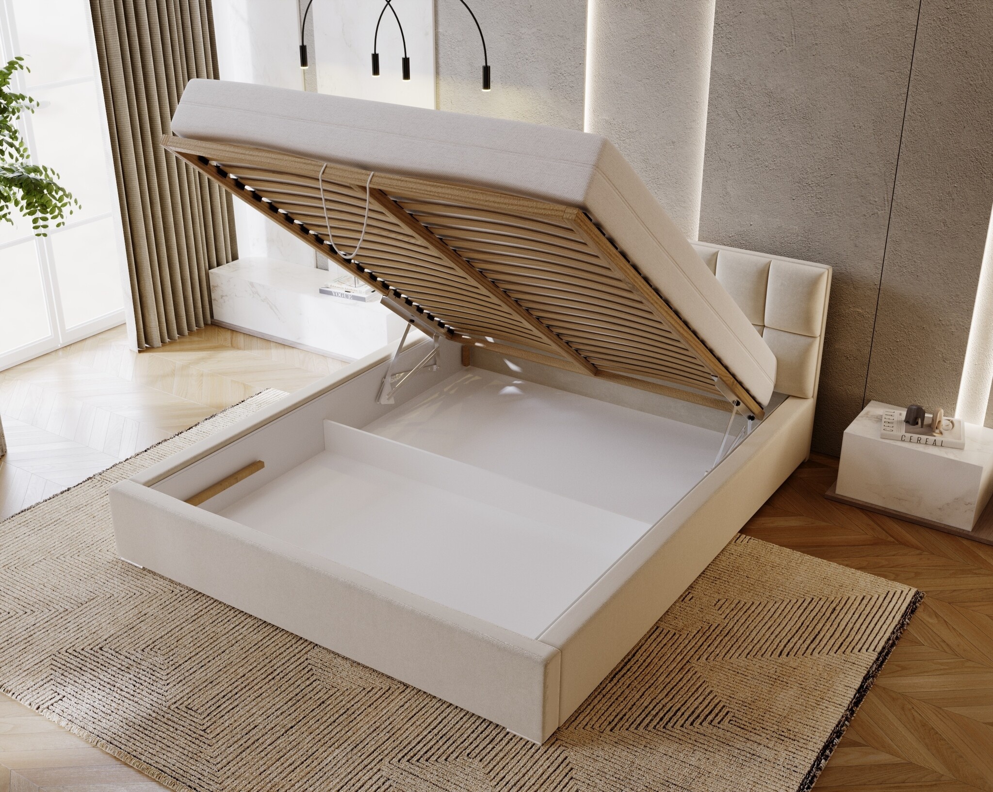 ACTIE Opbergbed 180 x 200 - Teddy stof Zwart | Hudson - Zonder Matras + Hout incl. mechanische veren