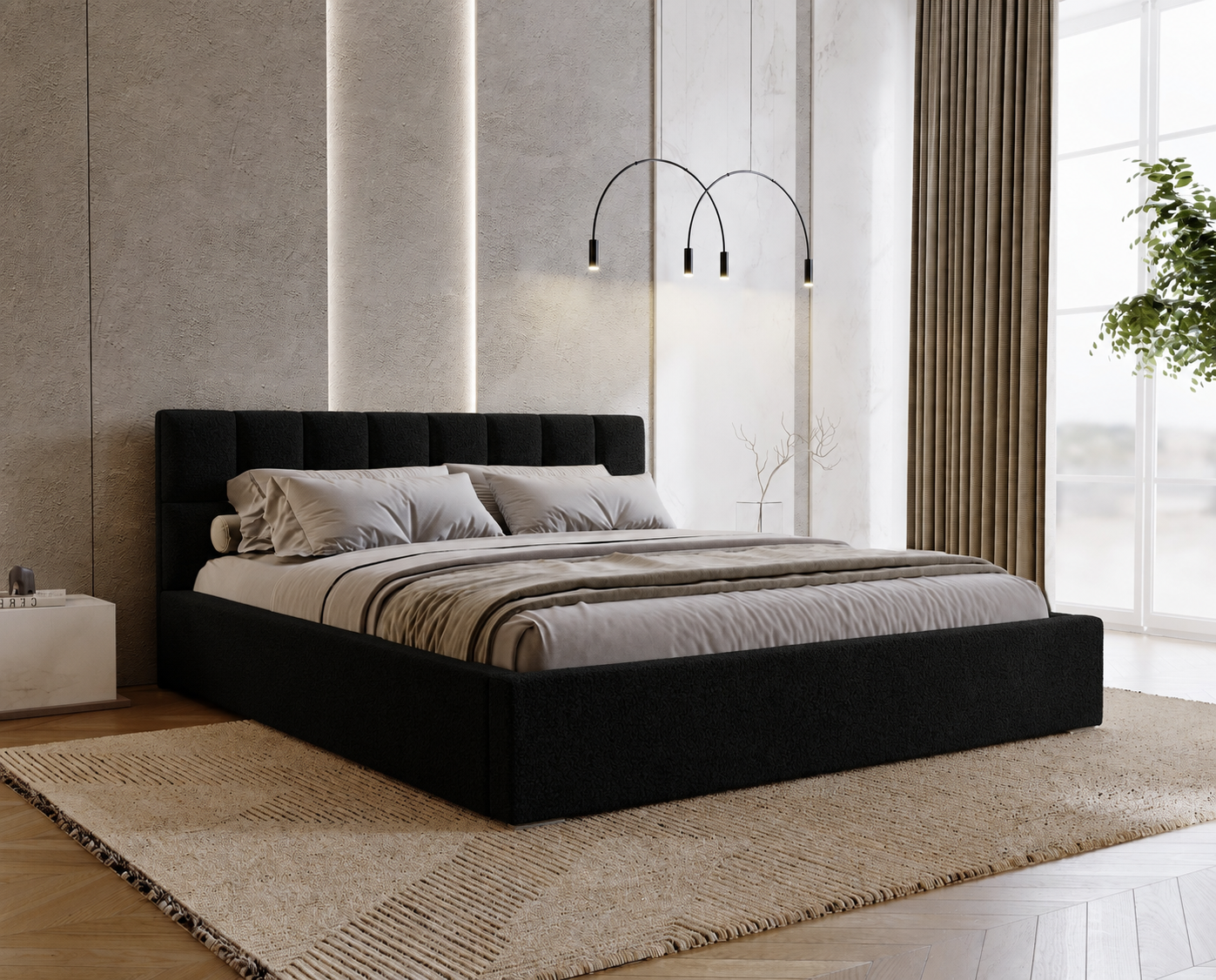 ACTIE Opbergbed 180 x 200 - Teddy stof Zwart | Hudson - Zonder Matras + Hout incl. mechanische veren
