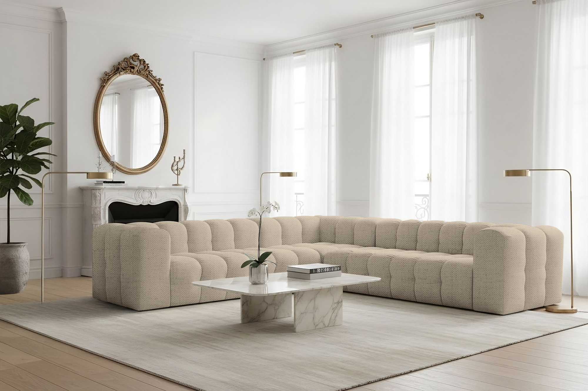 ACTIEDEAL Hoebank Belfast | Naturel/Beige | 6-persoons